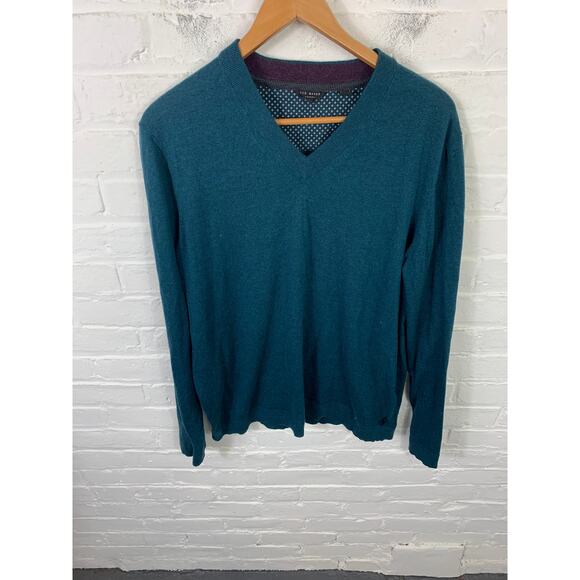 Ted Baker Men's Wool Silk Cashmere Pullover Sweater Long Sleeve Teal Blue XXL - Picture 1 of 5
